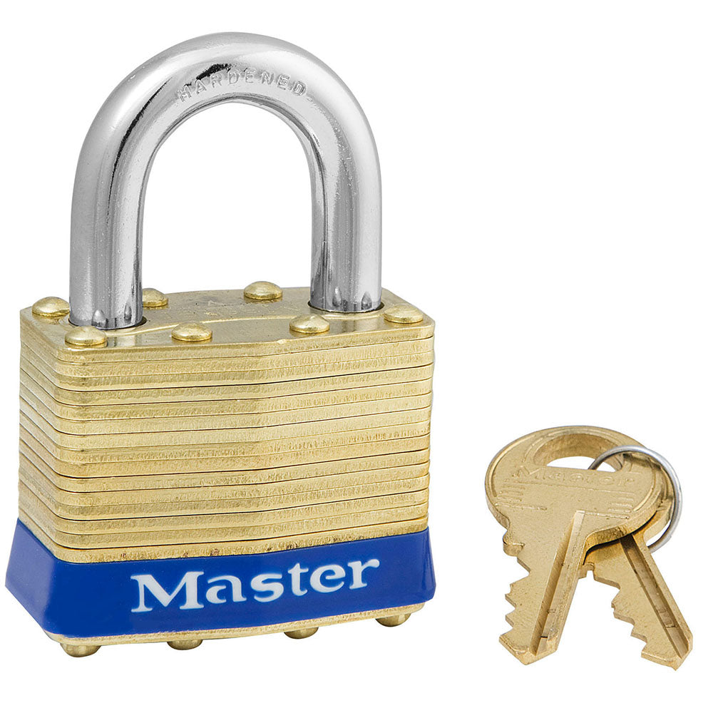 Master Lock 2 Laminated Brass Padlock 1-3/4in (44mm) Wide-Keyed-Master Lock-Blue-Keyed Alike-2KA