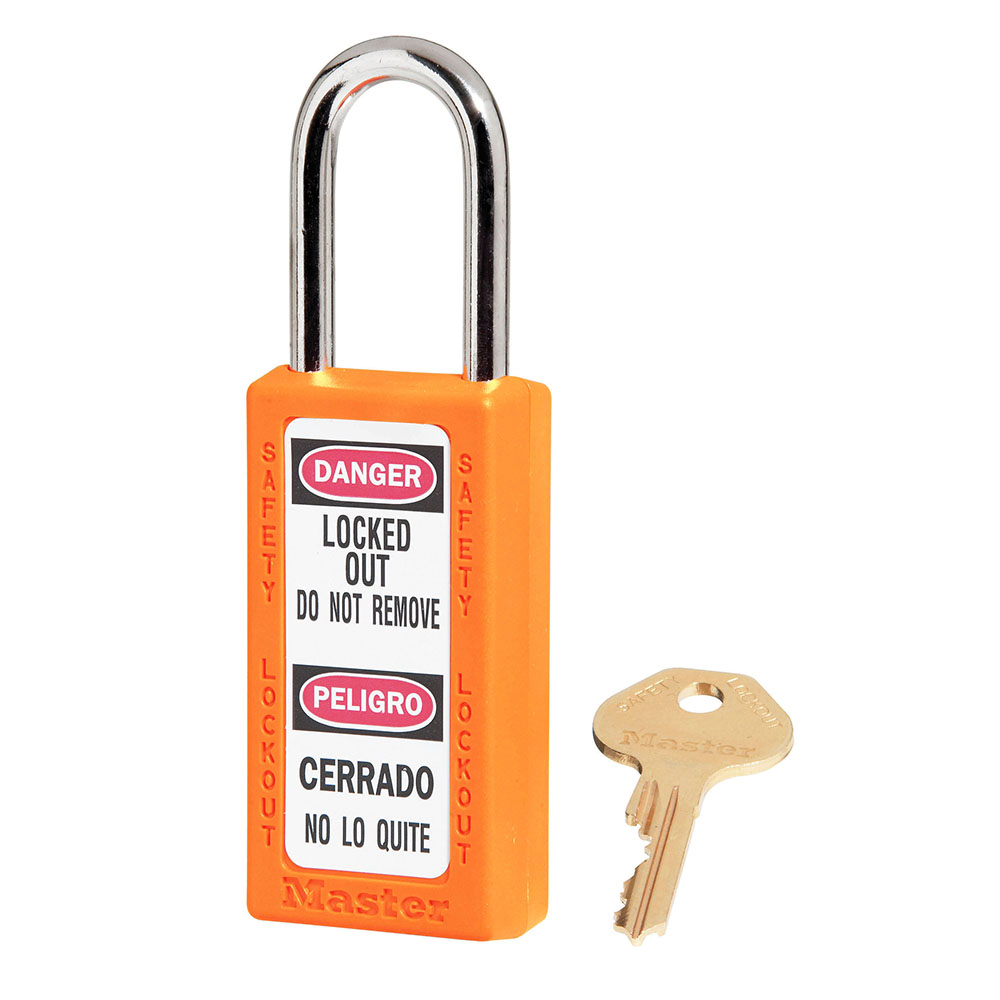 Master Lock 411 Zenex™ Thermoplastic Safety Padlock, 1-1/2in (38mm) Wide with 1-1/2in (38mm) Tall Shackle-Keyed-Master Lock-Orange-Keyed Alike-411KAORJ