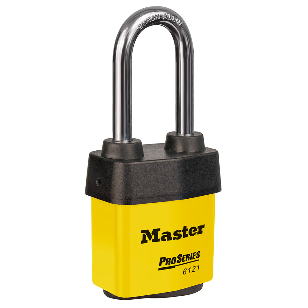 Master Lock 6121 ProSeries® Weather Tough® Laminated Steel Rekeyable Padlock 2-1/8in (54mm) Wide-Keyed-Master Lock-Yellow-Keyed Alike-6121KALJYLW
