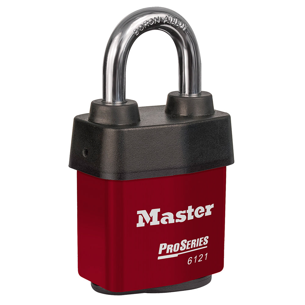 Master Lock 6121 ProSeries® Weather Tough® Laminated Steel Rekeyable Padlock 2-1/8in (54mm) Wide-Keyed-Master Lock-Red-Keyed Alike-6121KARED