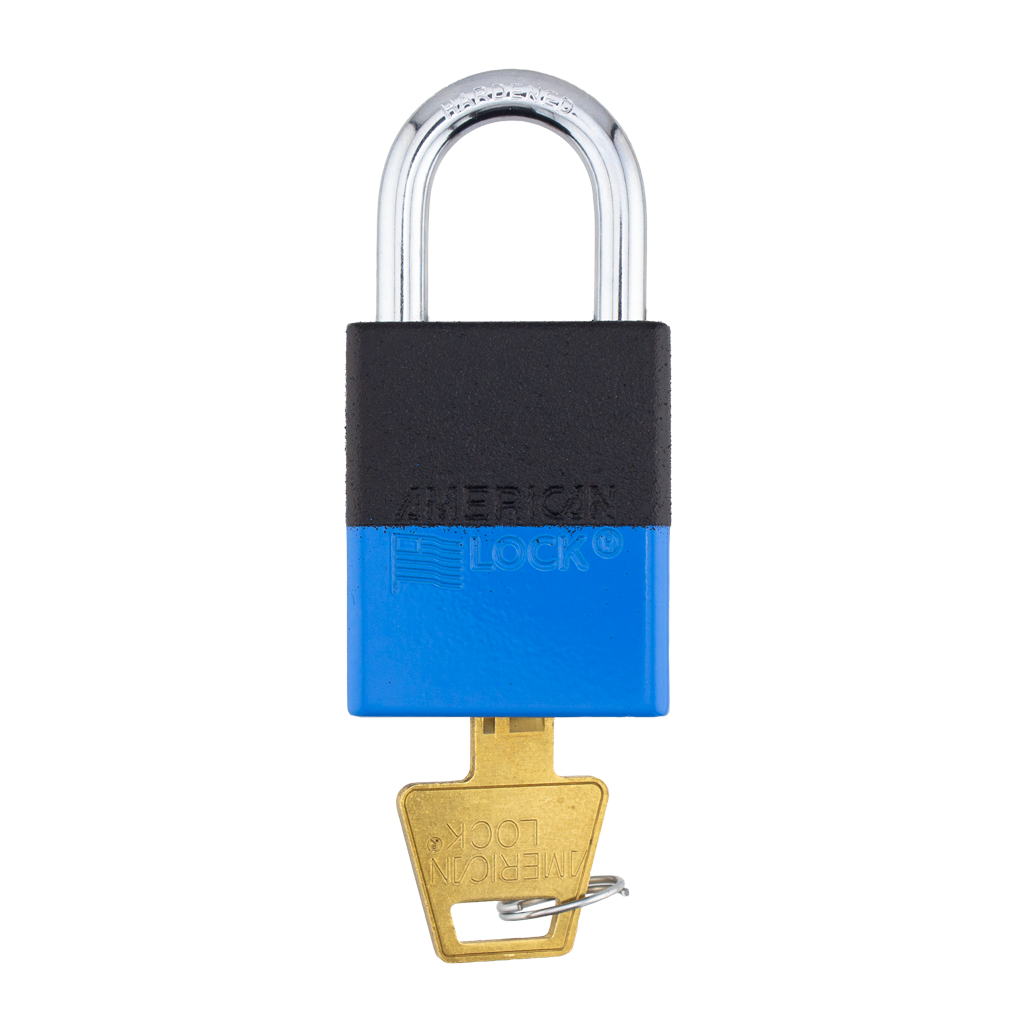 A1105PCBGRP-BLU - Dual Powder Coated Black Grip & Blue Aluminum Safety Padlock