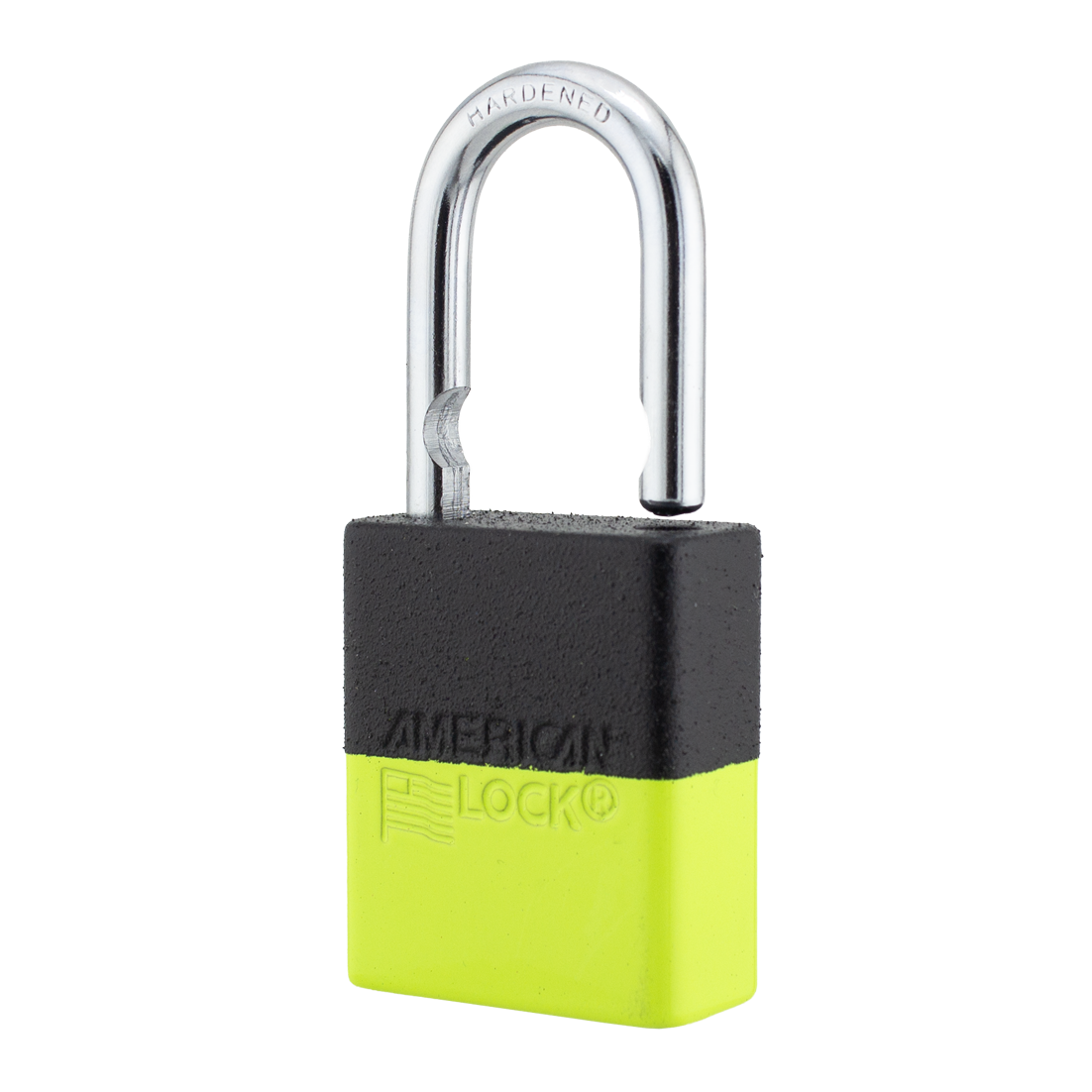 A1105PCBGRP-KLM - Dual Powder Coated Black Grip & Keylime Aluminum Safety Padlock