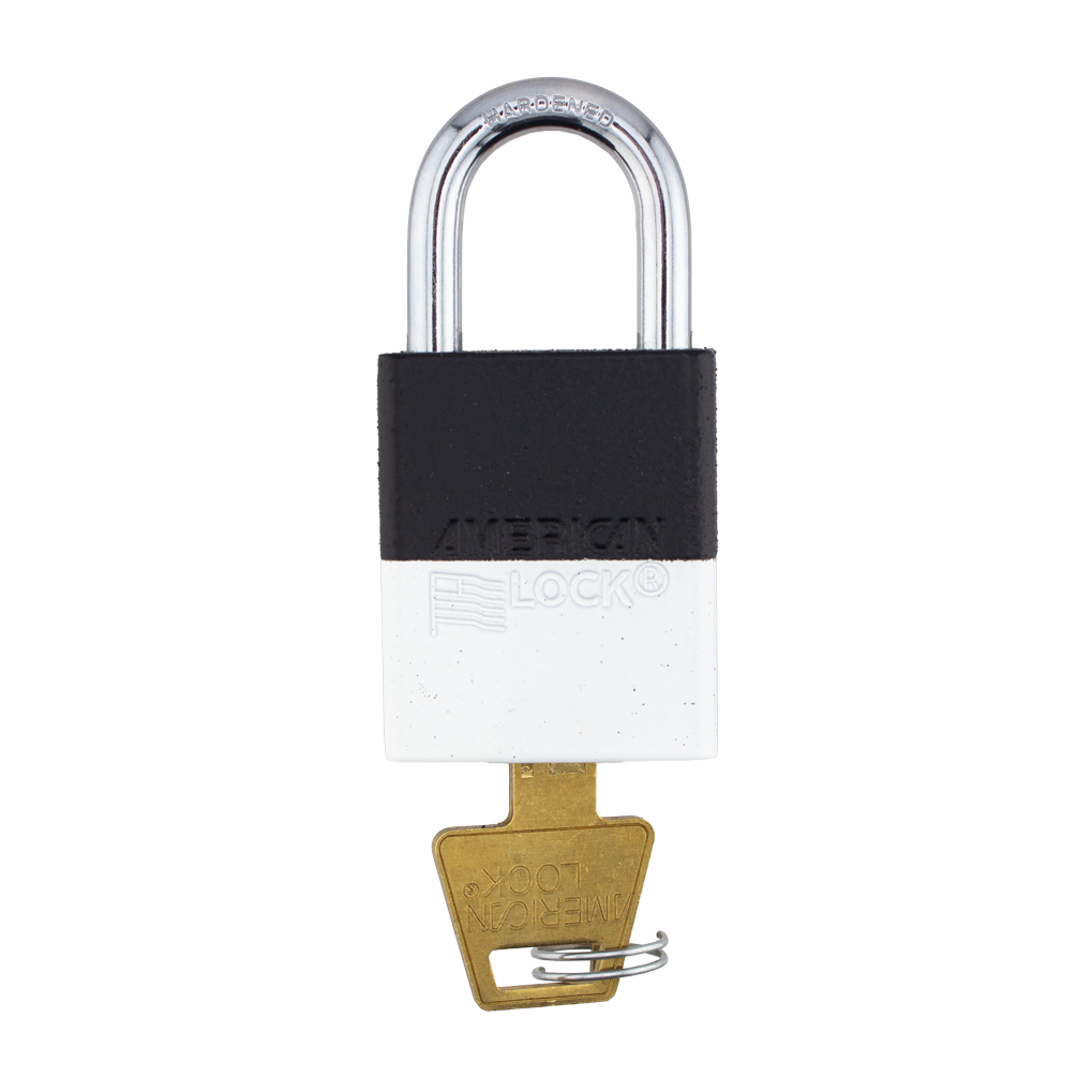 A1105PCBGRP-WHT - Dual Powder Coated Black Grip & White Aluminum Safety Padlock
