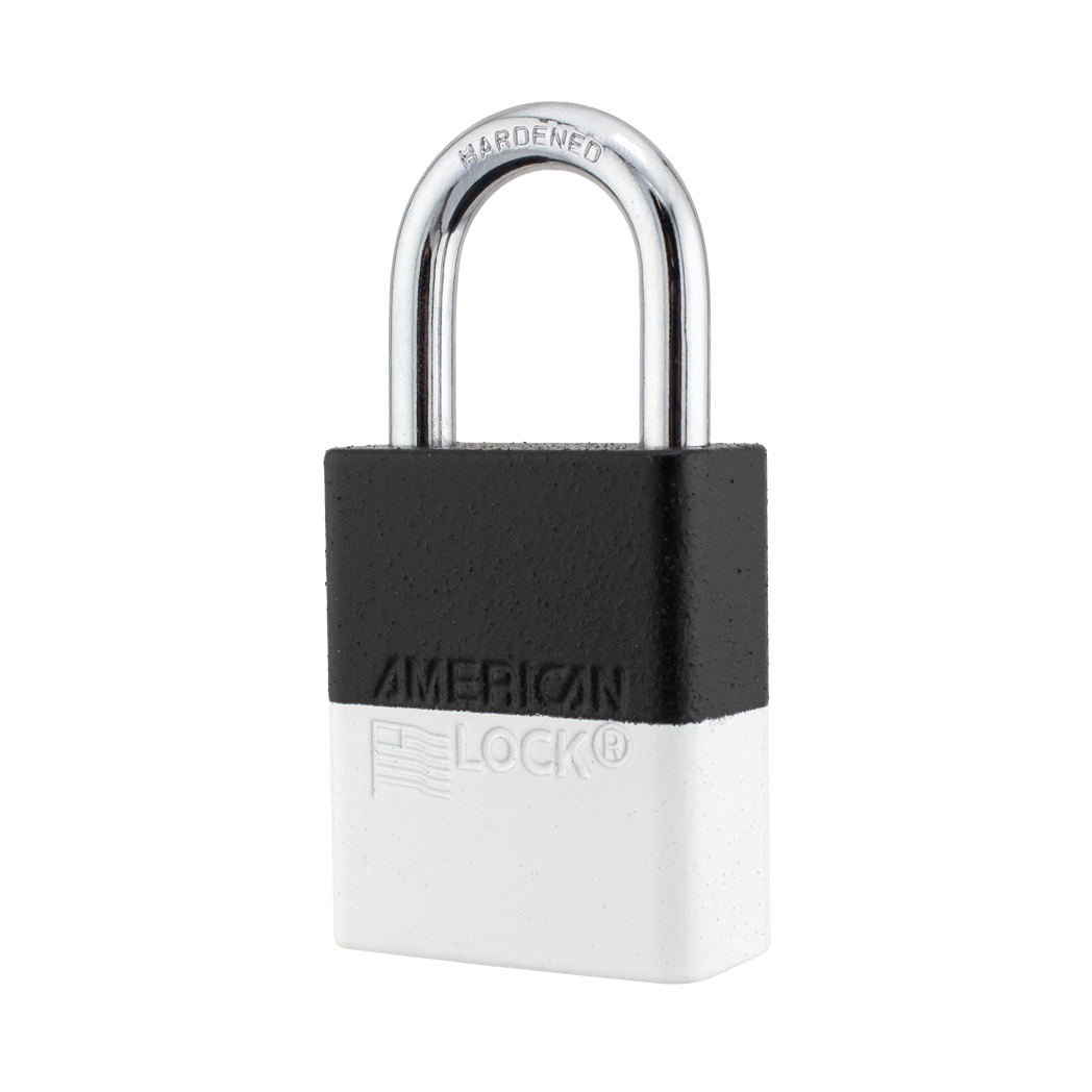 A1105PCBGRP-WHT - Dual Powder Coated Black Grip & White Aluminum Safety Padlock