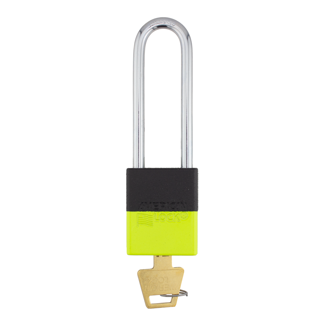 A1107PCBGRP-KLM - Dual Powder Coated Black Grip & Keylime Aluminum Safety Padlock
