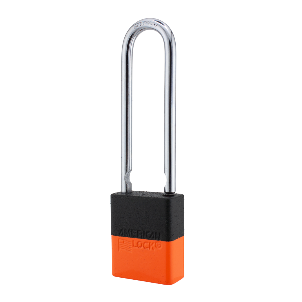 A1107PCBGRP-NORJ - Dual Powder Coated Black Grip & Neon Orange Aluminum Safety Padlock