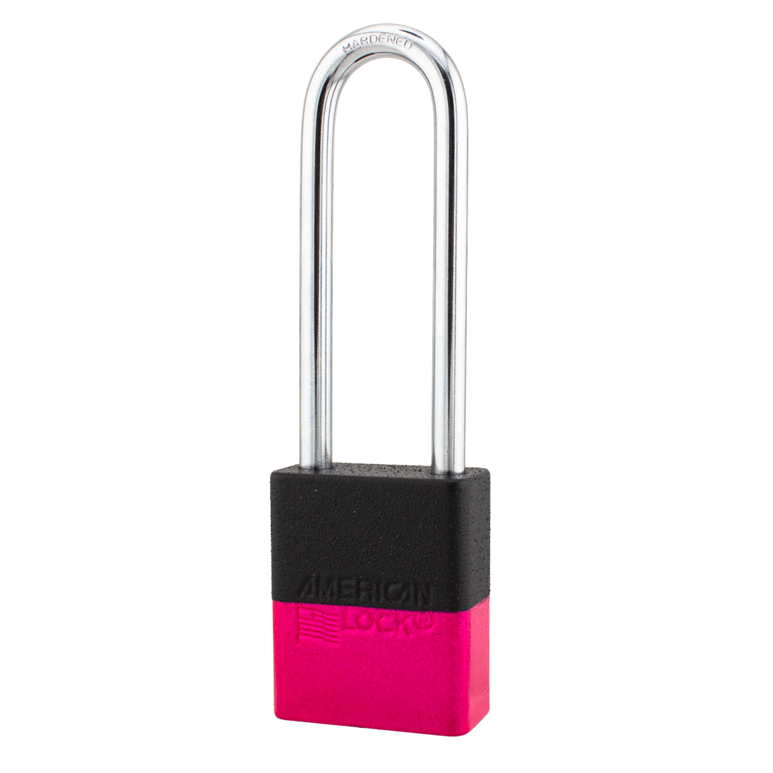 A1107PCBGRP-NPNK - Dual Color Powder Coated Black Grip & Neon Pink Aluminum Safety Padlock