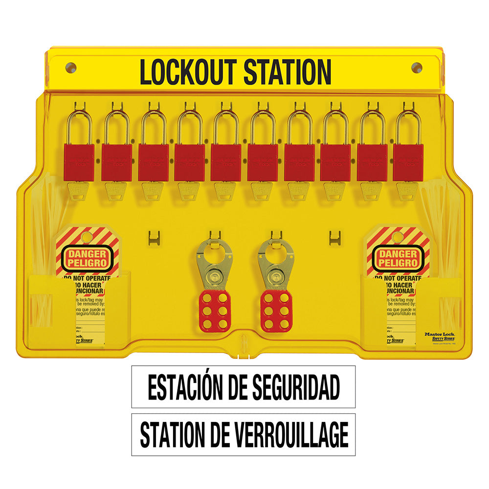 Master Lock 1483BP1106ES Spanish/English 10-Lock Station. A1106Aluminum Padlocks.