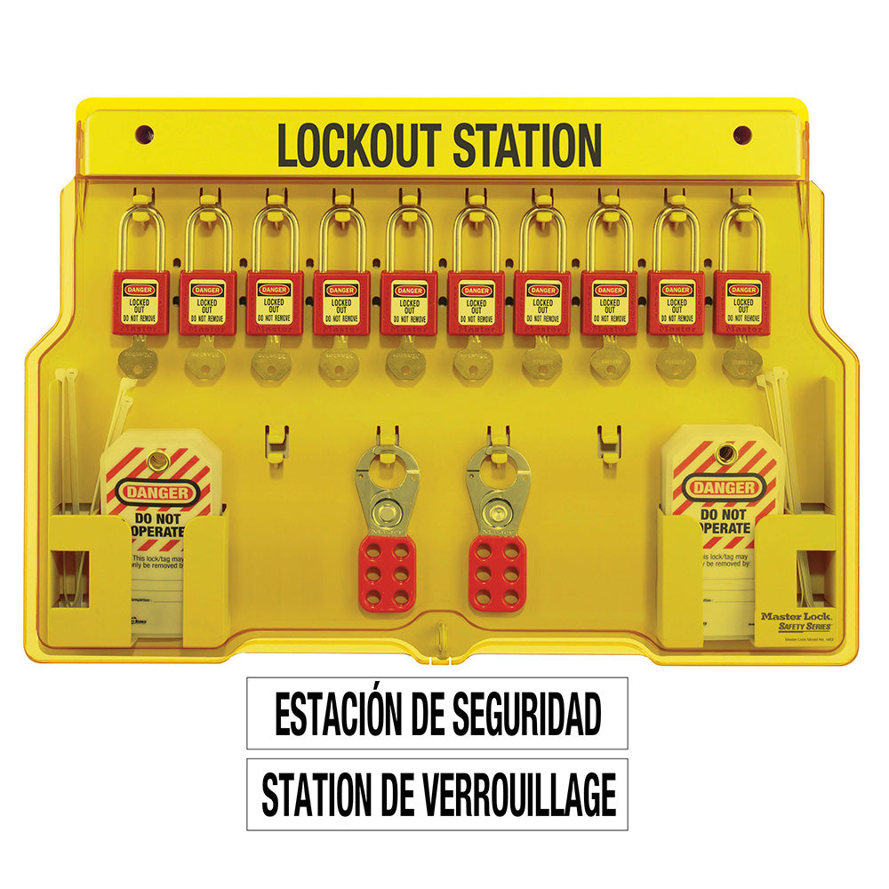 Master Lock 1483BP410 10-Lock Covered Station with 410Zenex™ Thermoplastic Padlocks.