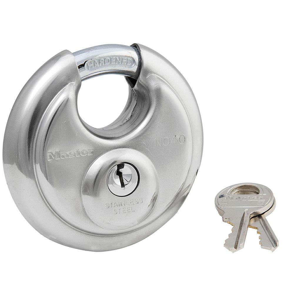 Master Lock 40DPF Stainless Steel Discus Padlock with Shrouded Shackle 2-3/4in (70mm) Wide-Keyed