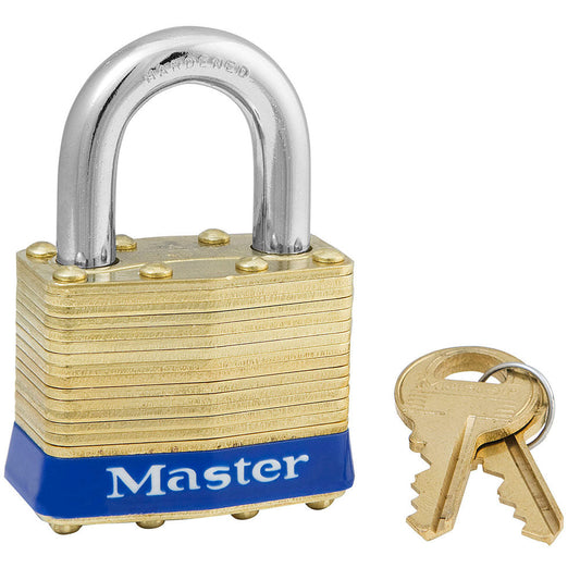 Master Lock 2 Laminated Brass Padlock 1-3/4in (44mm) Wide-Keyed-Master Lock-Blue-Keyed Alike-2KA