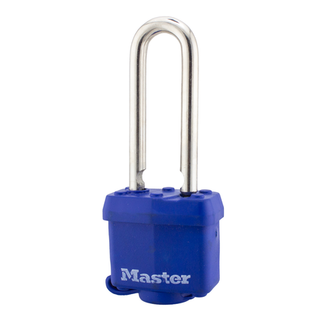 Master Lock 312KA 1-9/16in Wide Covered Laminated Steel Pin Tumbler Padlock, Blue (A152 Keyway)