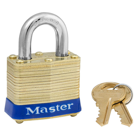 Master Lock 4 Laminated Brass Padlock 1-9/16in (40mm) Wide-Keyed-Master Lock-Blue-Keyed Alike-4KA