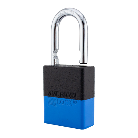 A1105PCBGRP-BLU - Dual Powder Coated Black Grip & Blue Aluminum Safety Padlock