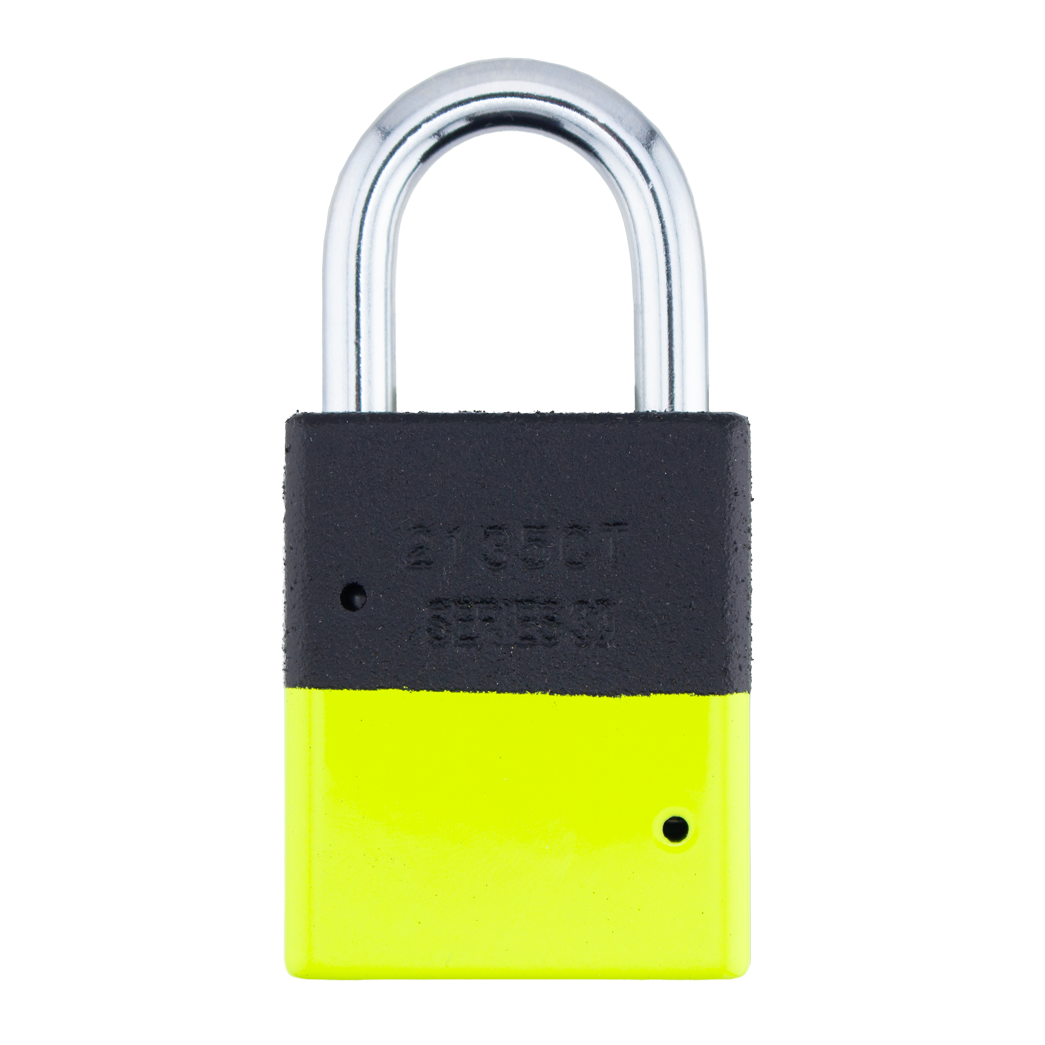 A1105PCBGRP-KLM - Dual Powder Coated Black Grip & Keylime Aluminum Safety Padlock