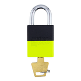 A1105PCBGRP-KLM - Dual Powder Coated Black Grip & Keylime Aluminum Safety Padlock