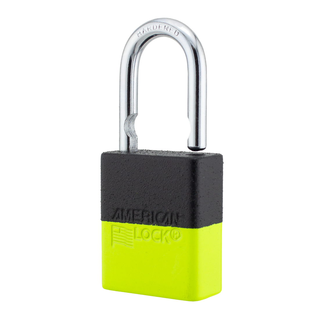 A1105PCBGRP-KLM - Dual Powder Coated Black Grip & Keylime Aluminum Safety Padlock