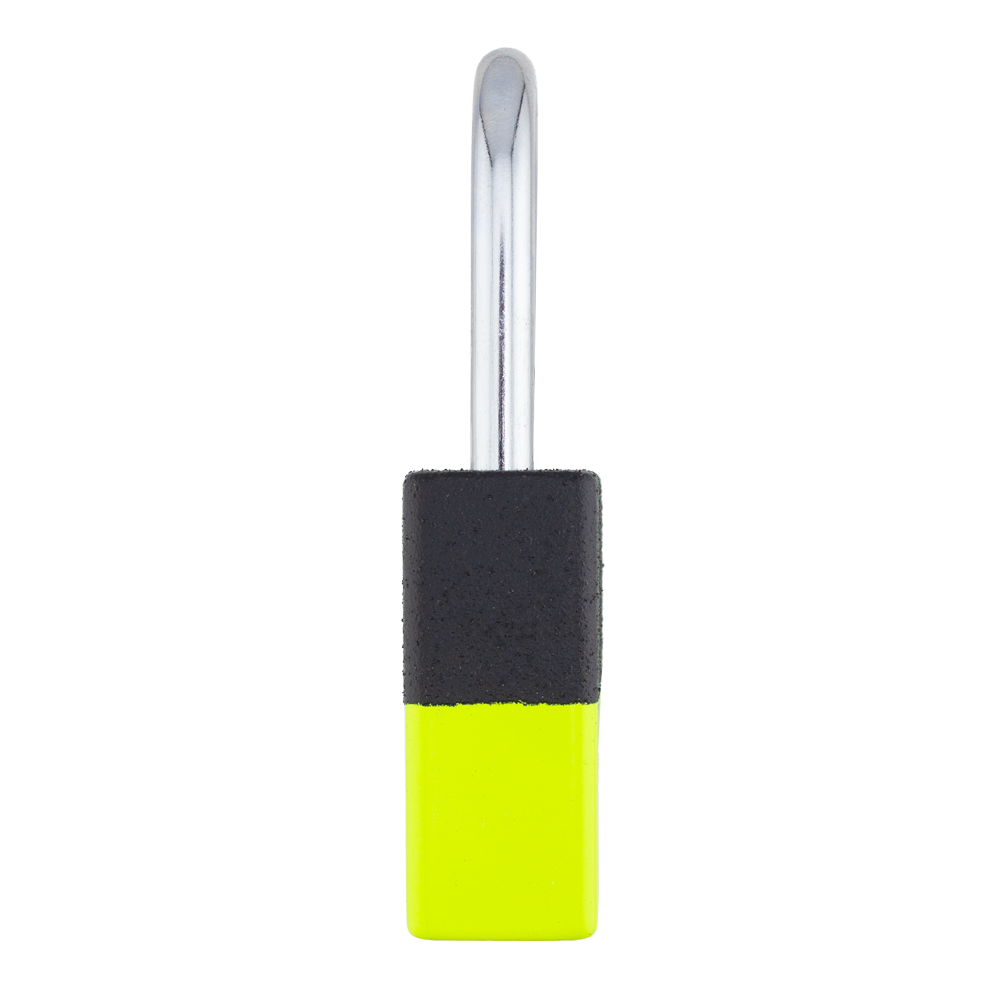 A1105PCBGRP-KLM - Dual Powder Coated Black Grip & Keylime Aluminum Safety Padlock