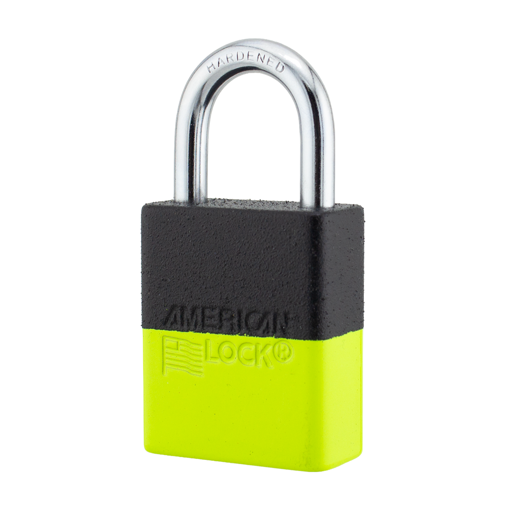A1105PCBGRP-KLM - Dual Powder Coated Black Grip & Keylime Aluminum Safety Padlock