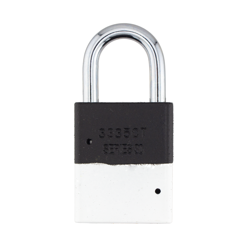 A1105PCBGRP-WHT - Dual Powder Coated Black Grip & White Aluminum Safety Padlock