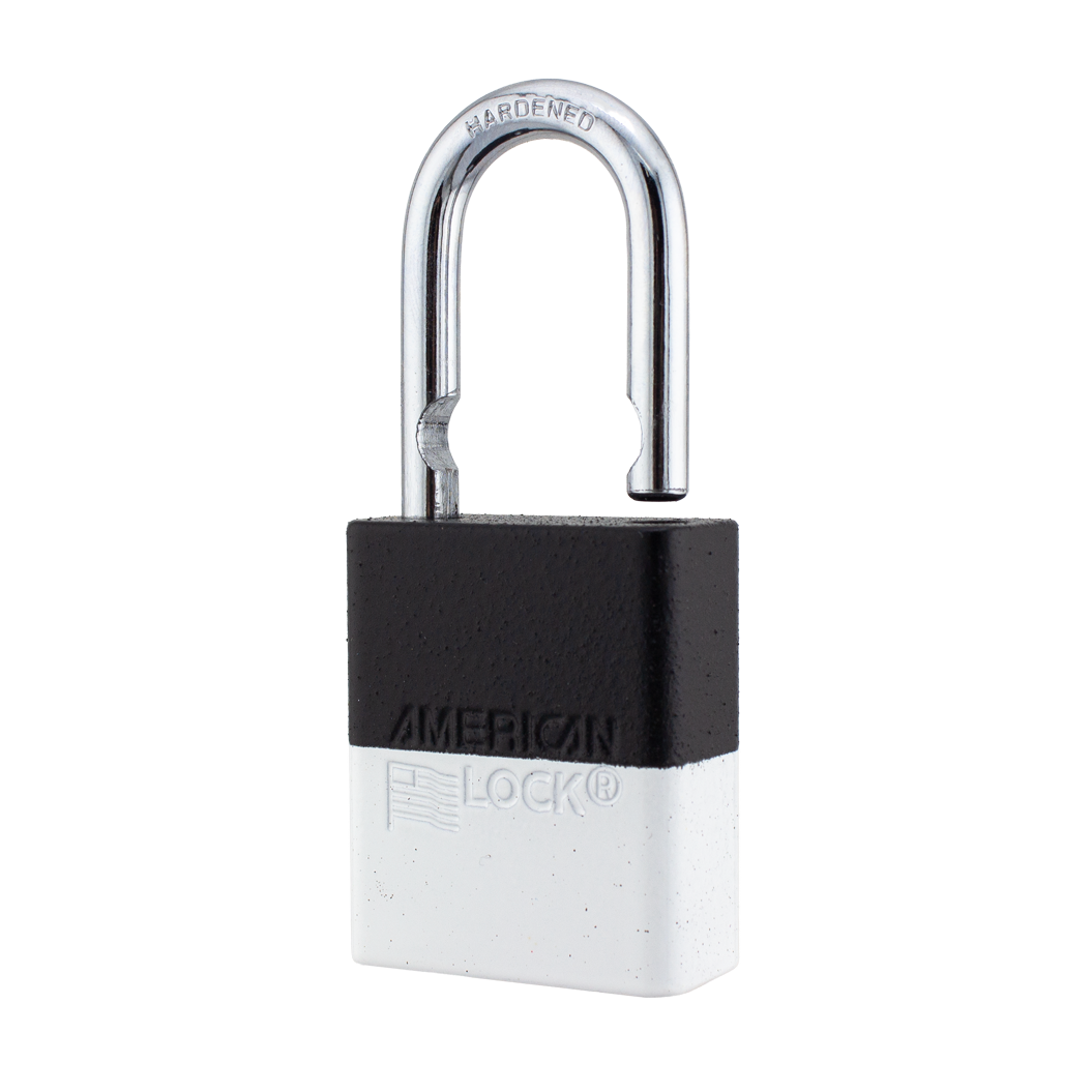 A1105PCBGRP-WHT - Dual Powder Coated Black Grip & White Aluminum Safety Padlock