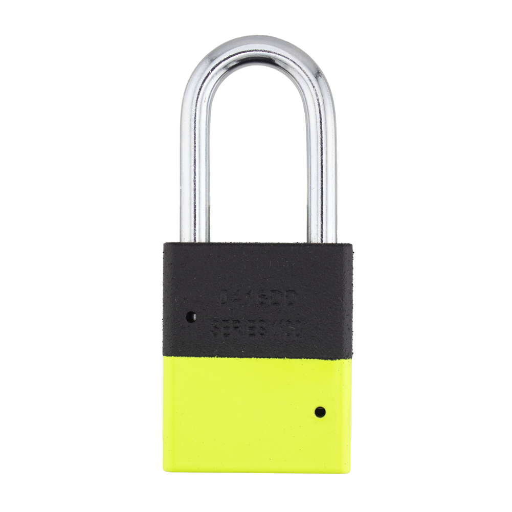A1106PCBGRP-KLM - Dual Powder Coated Black Grip & Keylime Aluminum Safety Padlock