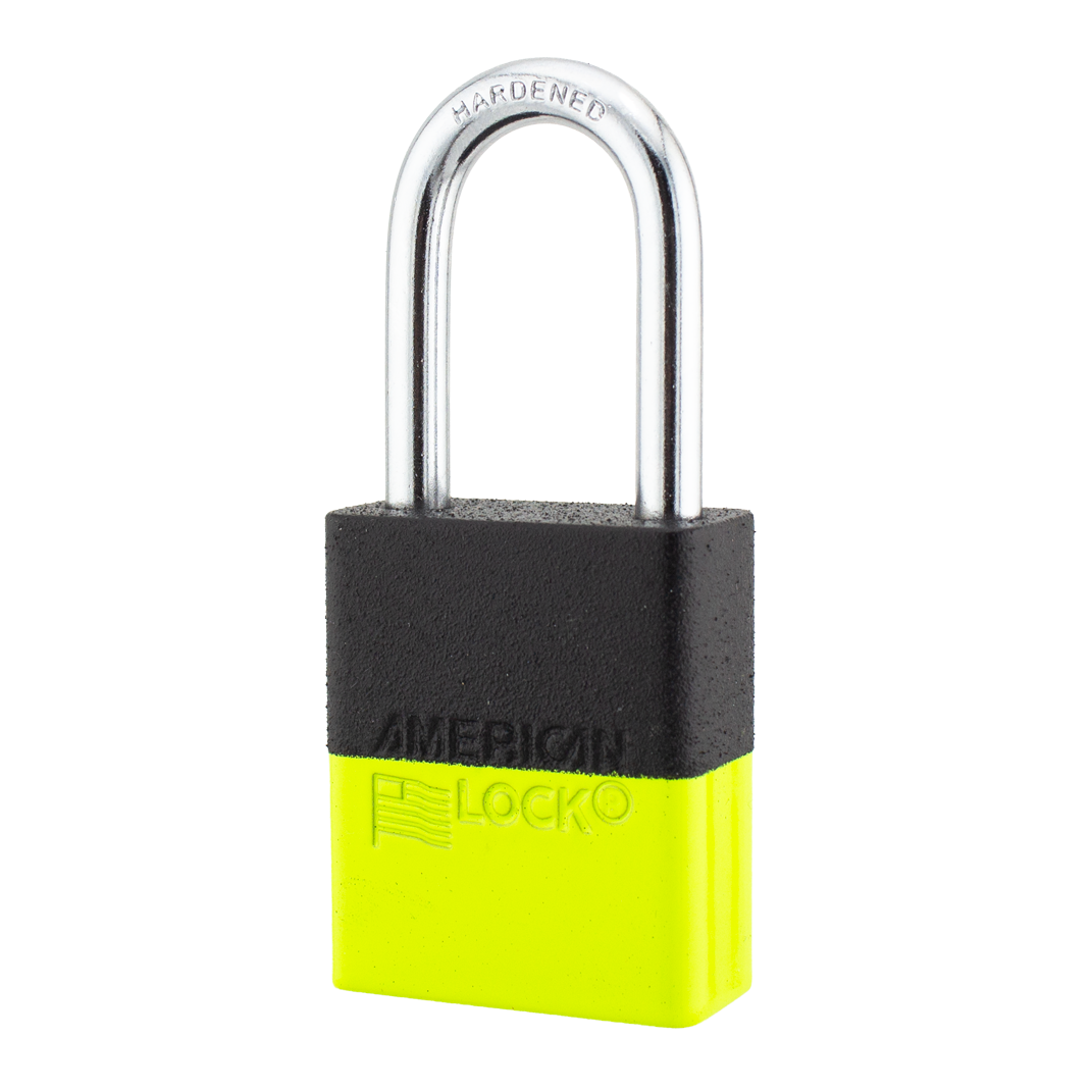 A1106PCBGRP-KLM - Dual Powder Coated Black Grip & Keylime Aluminum Safety Padlock