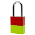 A1106PRED-KLM - Dual Powder Coated Red & Keylime Aluminum Safety LOTO Padlock, 1-1/2" Wide with 1-1/2" Tall Shackle
