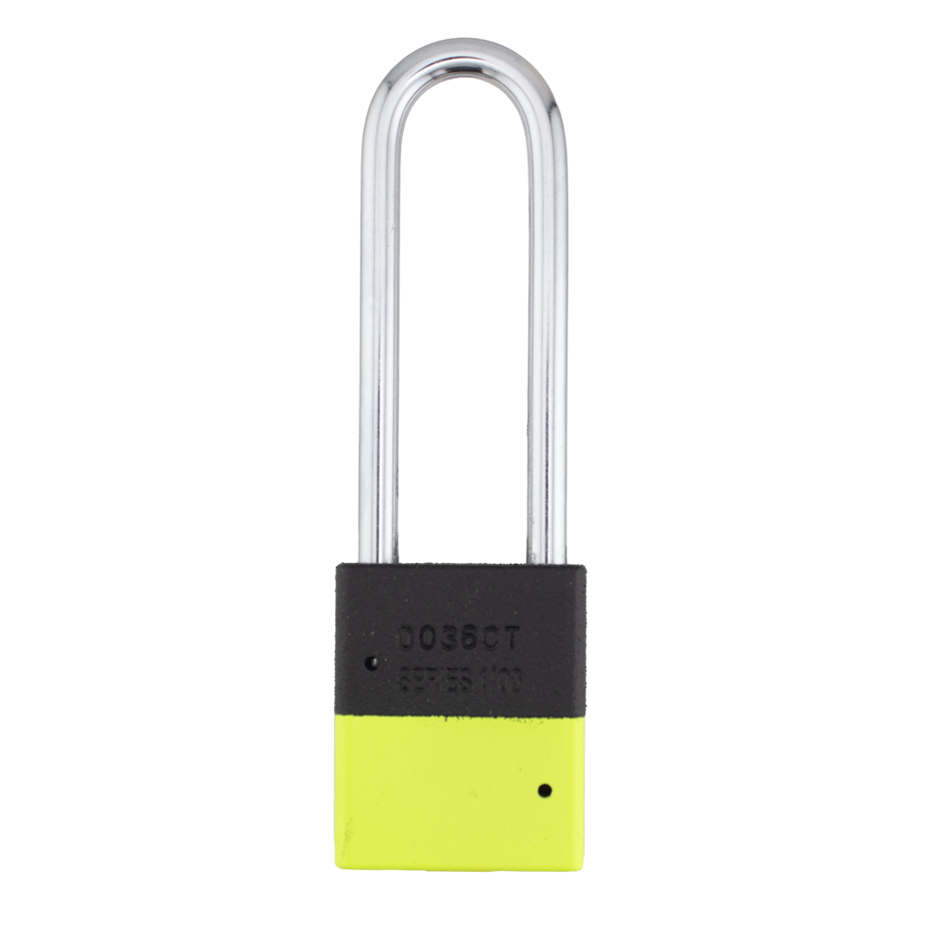 A1107PCBGRP-KLM - Dual Powder Coated Black Grip & Keylime Aluminum Safety Padlock