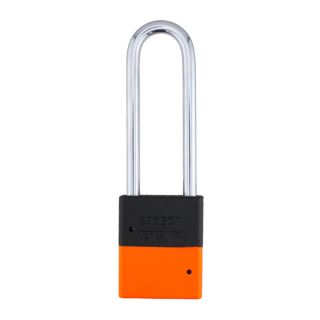 A1107PCBGRP-NORJ - Dual Powder Coated Black Grip & Neon Orange Aluminum Safety Padlock