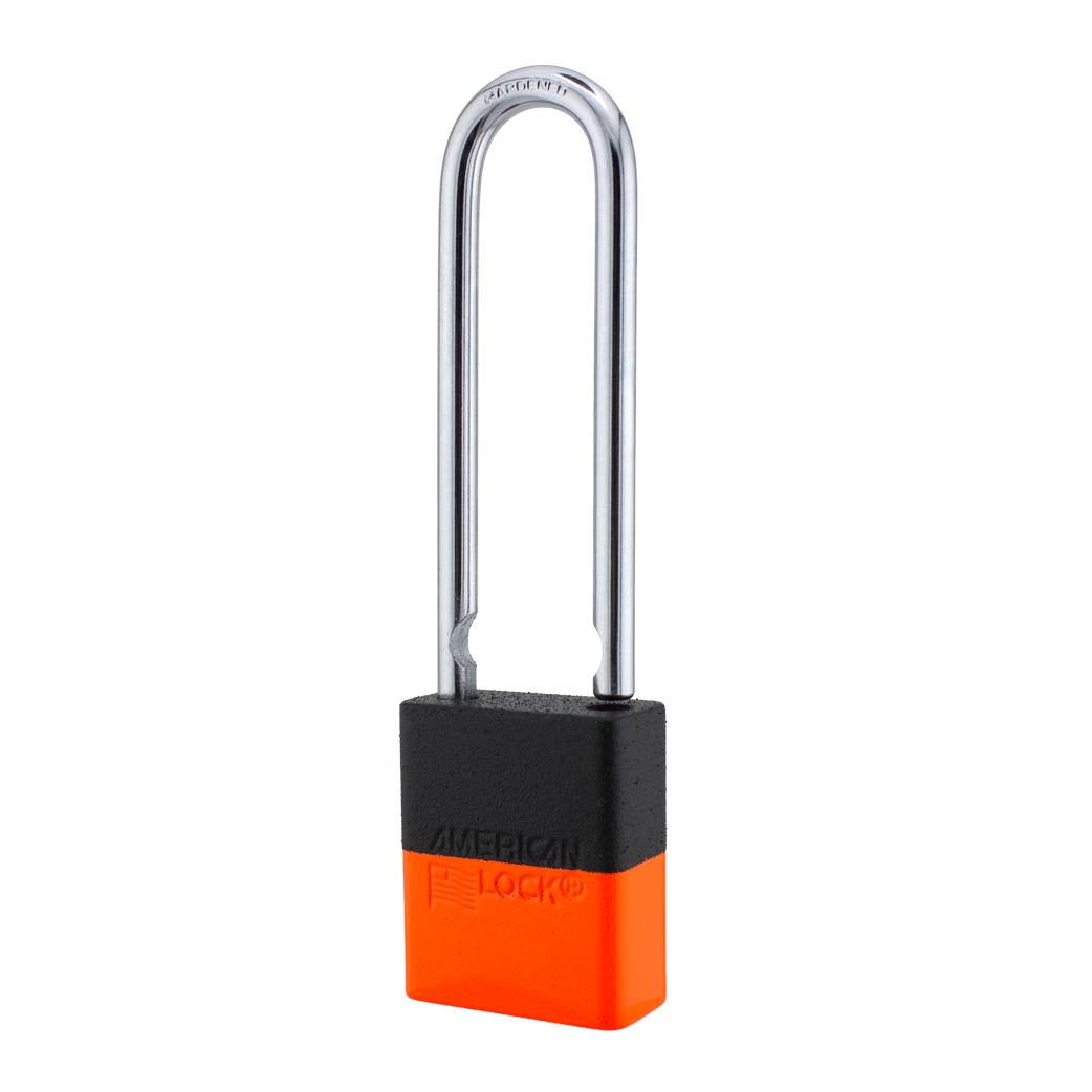 A1107PCBGRP-NORJ - Dual Powder Coated Black Grip & Neon Orange Aluminum Safety Padlock