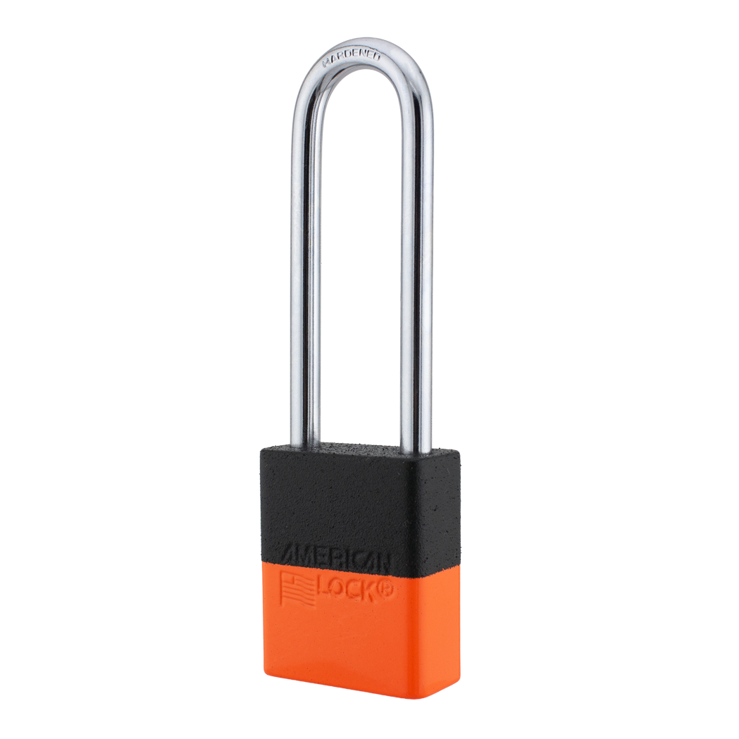 A1107PCBGRP-NORJ - Dual Powder Coated Black Grip & Neon Orange Aluminum Safety Padlock