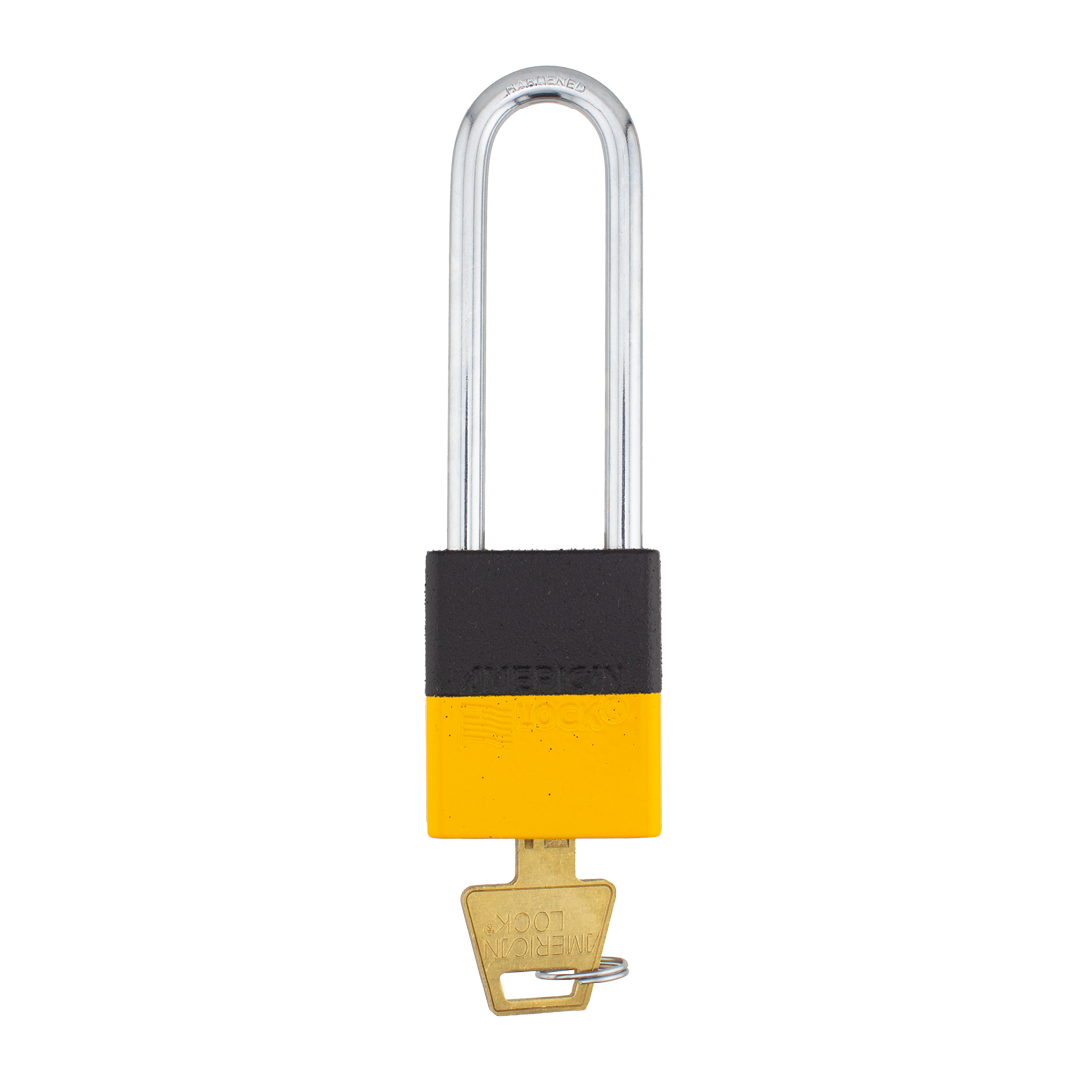 A1107PCBGRP-YLW - Dual Color Powder Coated Black Grip & Yellow Aluminum Safety Padlock