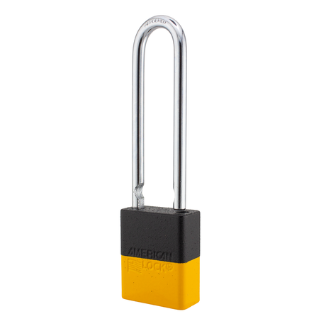 A1107PCBGRP-YLW - Dual Color Powder Coated Black Grip & Yellow Aluminum Safety Padlock