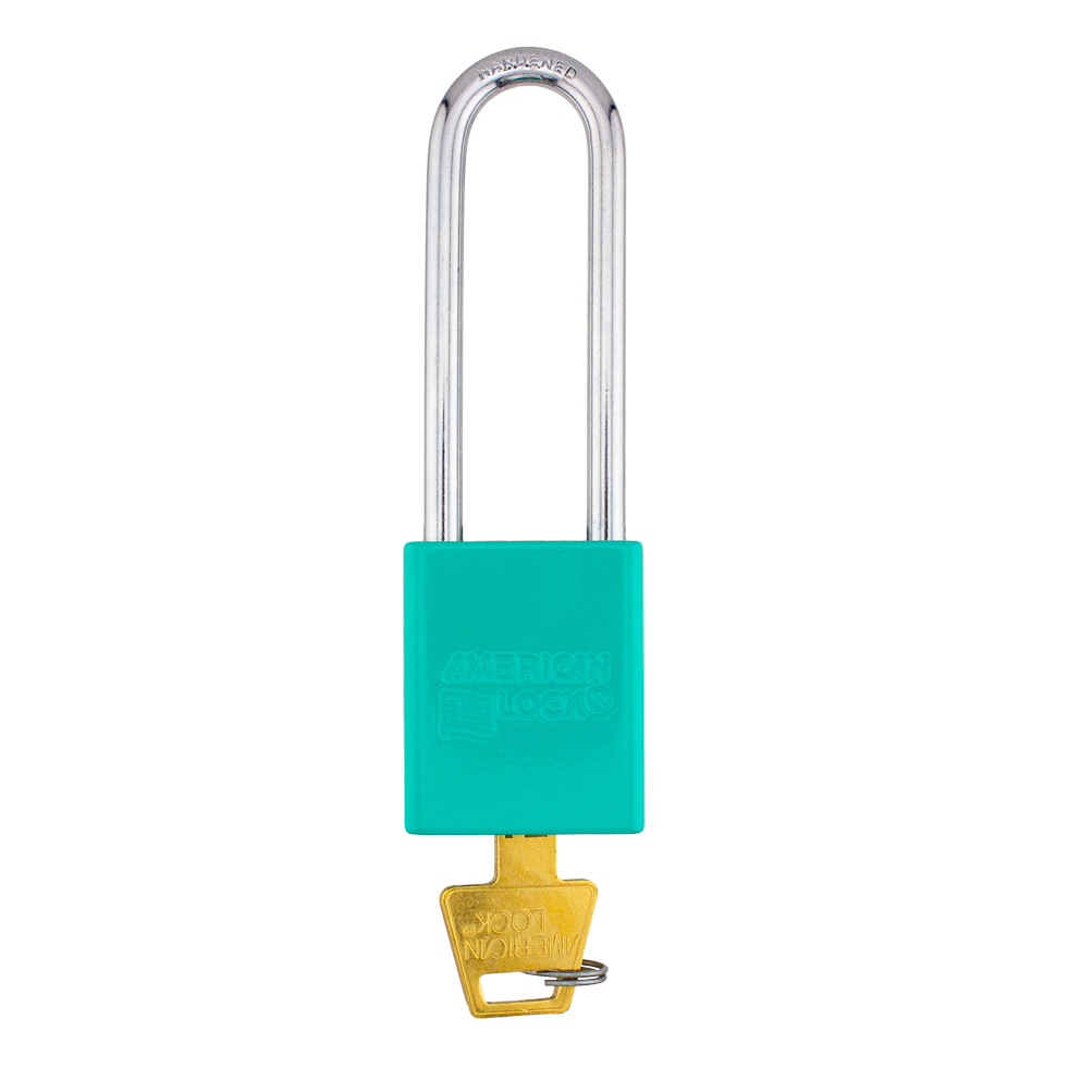 American Lock A1107PCTUQ - Powder Coated Turquoise Aluminum Safety LOTO Padlock, 1-1/2" Wide with 3" Tall Shackle
