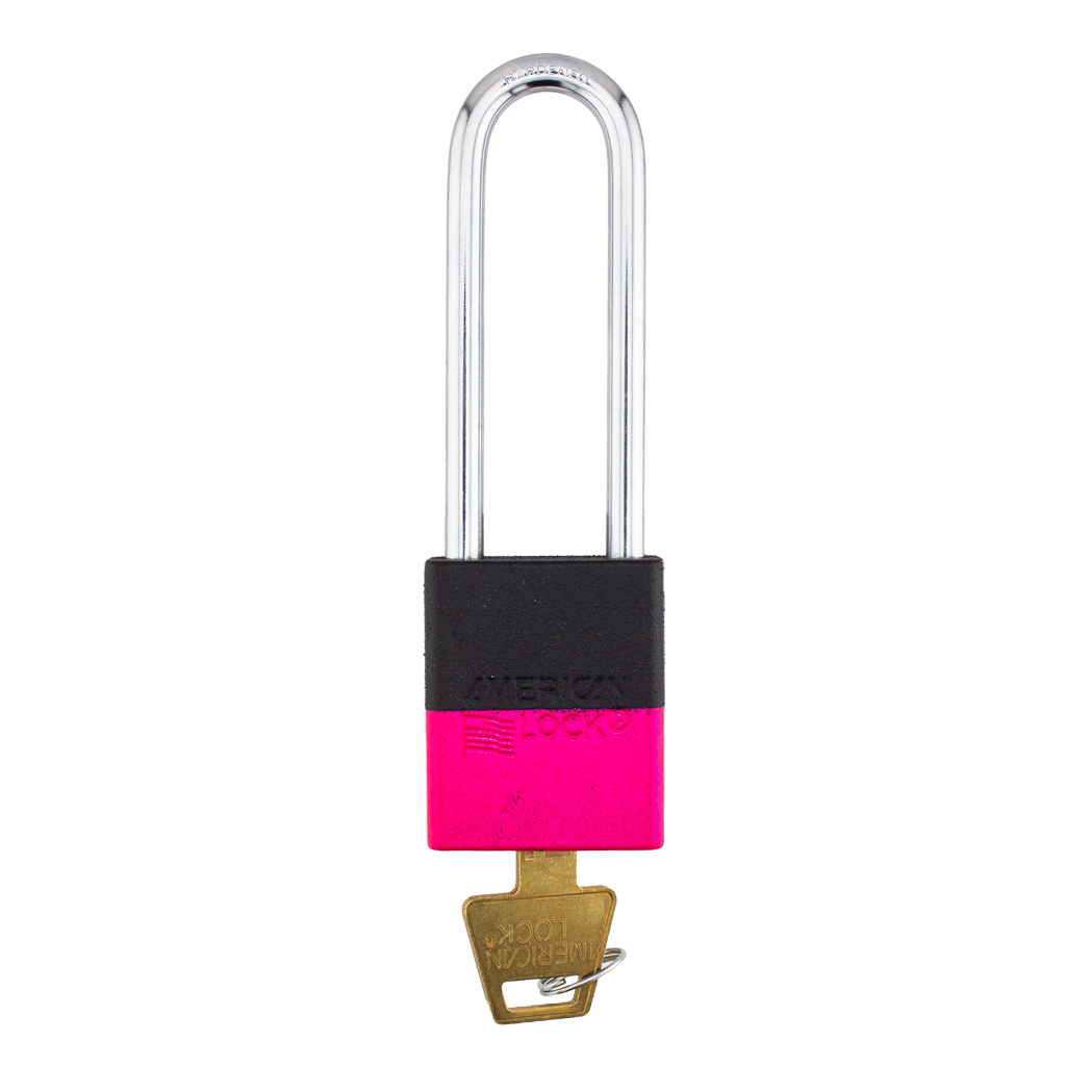 A1107PCBGRP-NPNK - Dual Color Powder Coated Black Grip & Neon Pink Aluminum Safety Padlock