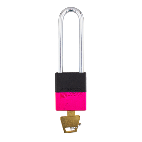A1107PCBGRP-NPNK - Dual Color Powder Coated Black Grip & Neon Pink Aluminum Safety Padlock