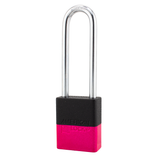 A1107PCBGRP-NPNK - Dual Color Powder Coated Black Grip & Neon Pink Aluminum Safety Padlock
