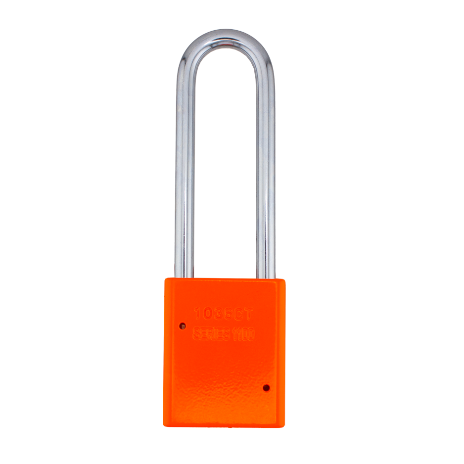 American Lock A1107PCNORJ - Powder Coated Neon Orange Aluminum Safety LOTO Padlock, 1-1/2" Wide with 3" Tall Shackle