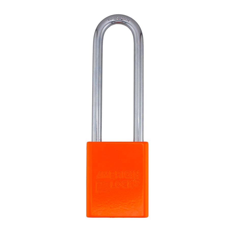American Lock A1107PCNORJ - Powder Coated Neon Orange Aluminum Safety LOTO Padlock, 1-1/2" Wide with 3" Tall Shackle