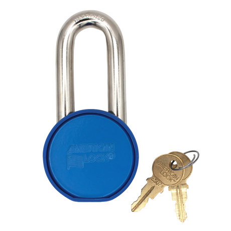 American Lock A700 Powder Coated Blue Solid Steel Rekeyable Padlock, Chrome Plated 2-1/2" Wide