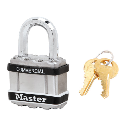 Master Lock M1 Commercial Magnum Laminated Steel Padlock with Stainless Steel Body Cover 1-3/4in (44mm) Wide-Keyed-Master Lock-Keyed Different-1in (25mm)-M1STS
