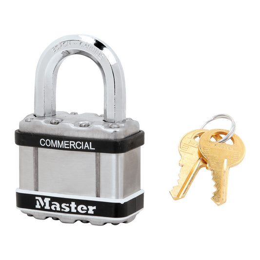 Master Lock M5 Commercial Magnum Laminated Steel Padlock with Stainless Steel Body Cover 2in (51mm) Wide-Keyed-Master Lock-Keyed Different-1in (25mm)-M5STS
