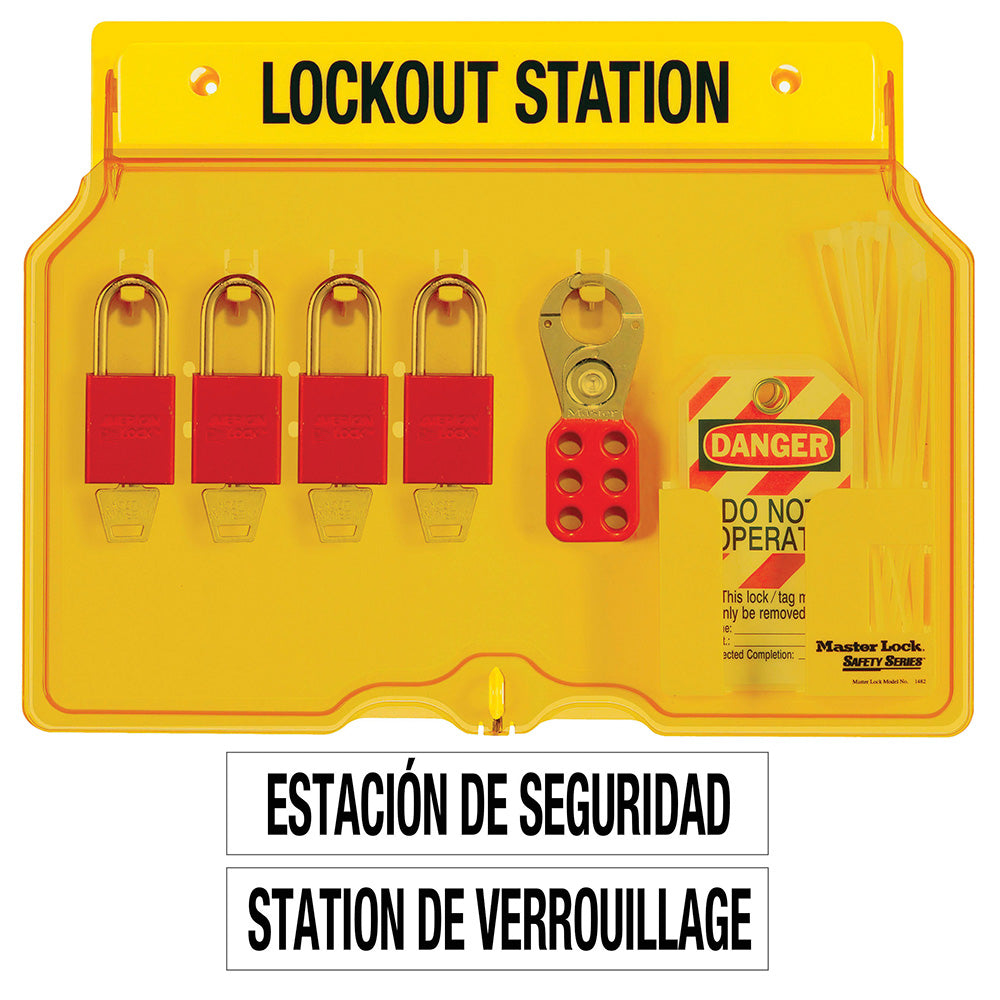 Master Lock 1482BP1106 4-Lock Covered Station with A1106Aluminum Padlocks.