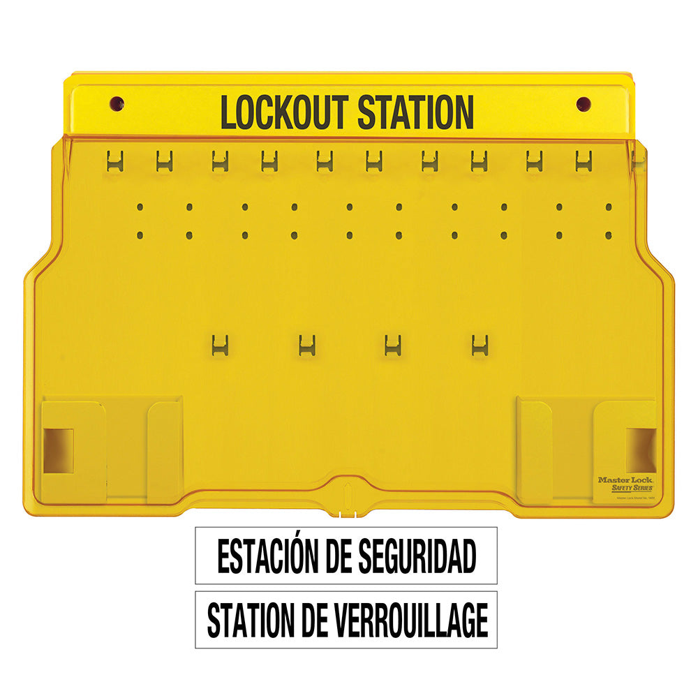 Master Lock 1483 10-Lock Covered Station with Trilingual Labels, Unfilled.