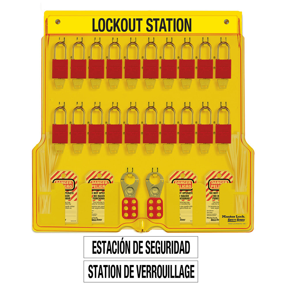 Master Lock 1484BP1106ES Spanish/English 20-Lock Station. A1106Aluminum Padlocks.
