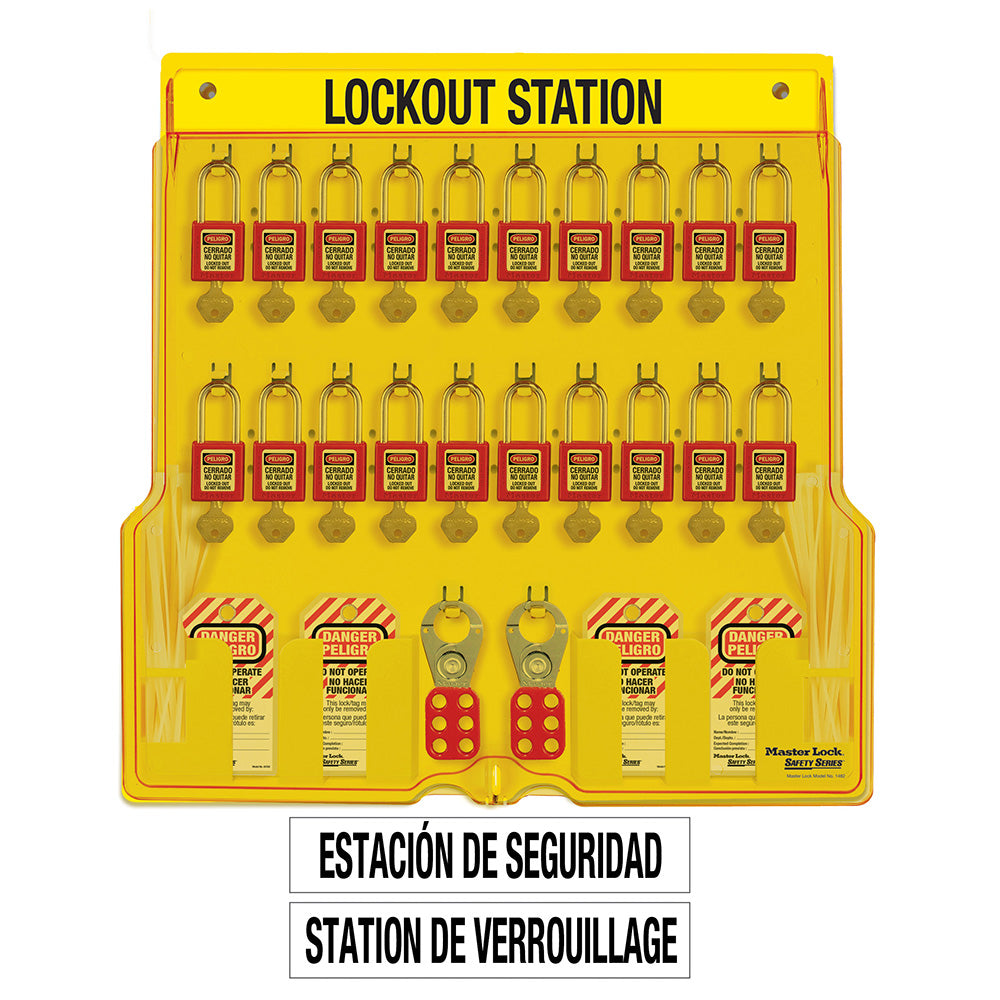 Master Lock 1484BP410ES Spanish/English 20-Lock Station. 410Zenex™ Thermoplastic Padlocks.