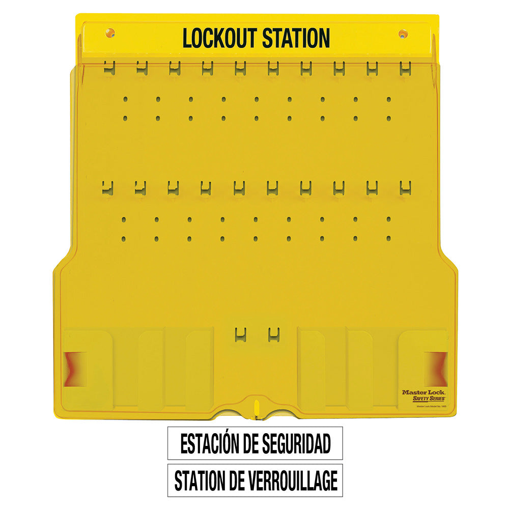 Master Lock 1484 20-Lock Covered Station with Trilingual Labels, Unfilled.