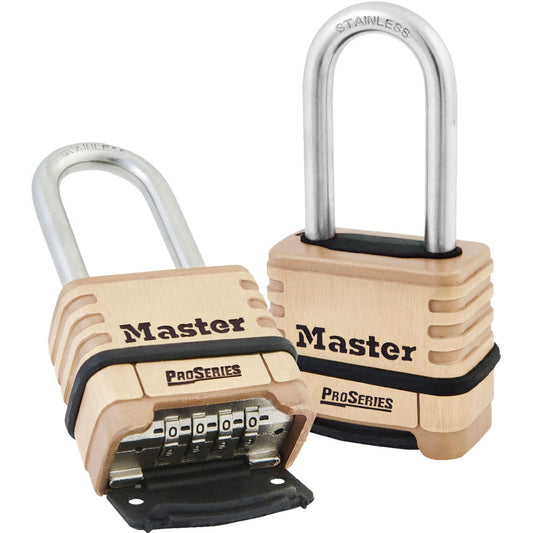 Master Lock 1175 2-1/4in (57mm) Wide ProSeries® Brass Resettable Combination Padlock with 2-1/16in (53mm) Round Shackle-Combination-Master Lock-1175LHSS