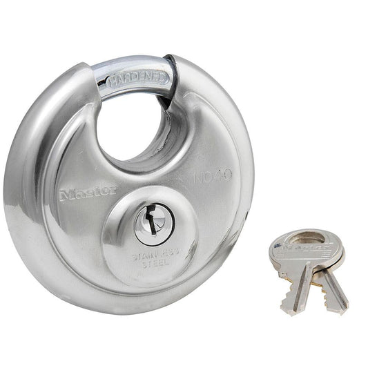 Master Lock 40DPF Stainless Steel Discus Padlock with Shrouded Shackle 2-3/4in (70mm) Wide-Keyed